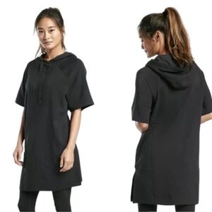 Athleta Cabana Tunic Hoodie Short Sleeve Athletic Sweatshirt in Black Womens M